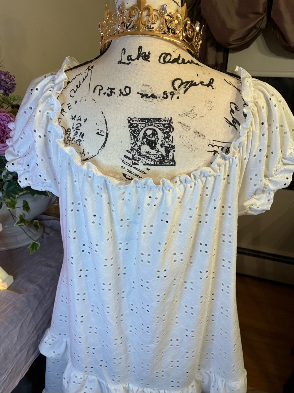 SHEIN Curve White Eyelet Off Shoulder Ruffle Mini Dress 4XL US 20 Boho - Picture 13 of 16